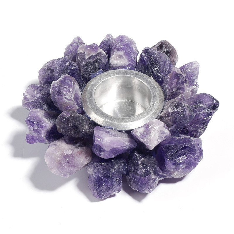 MYK5501-Natural Amethyst Aluminum Candle Holder