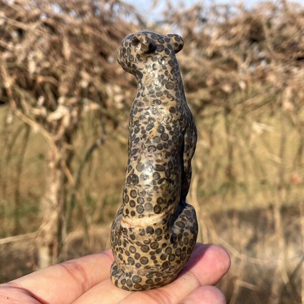 Natural Leopard Print Stone Cheetah Statue Ornament