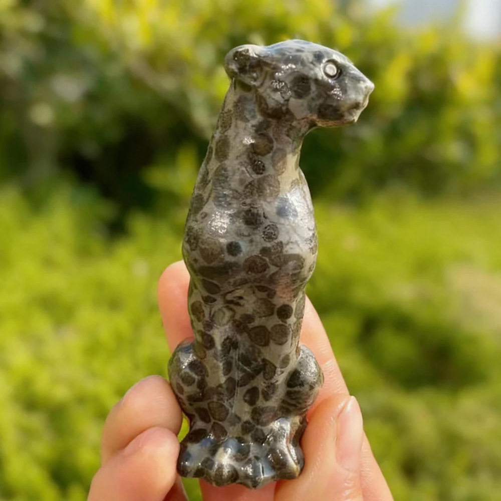 Natural Leopard Print Stone Cheetah Statue Ornament