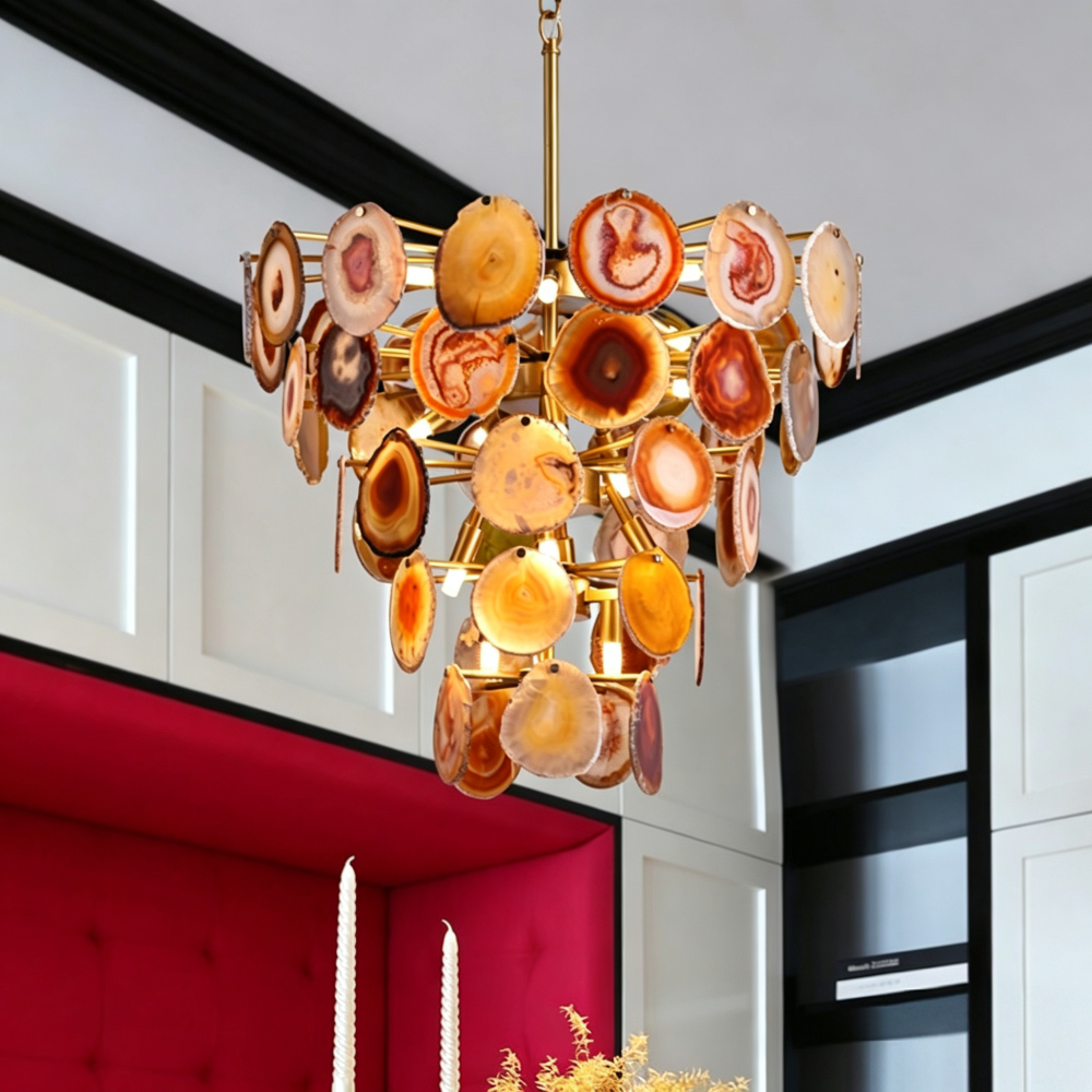 Natural Agate Living Room Chandelier/Dining Room Light Material: Hardware + Natural Agate