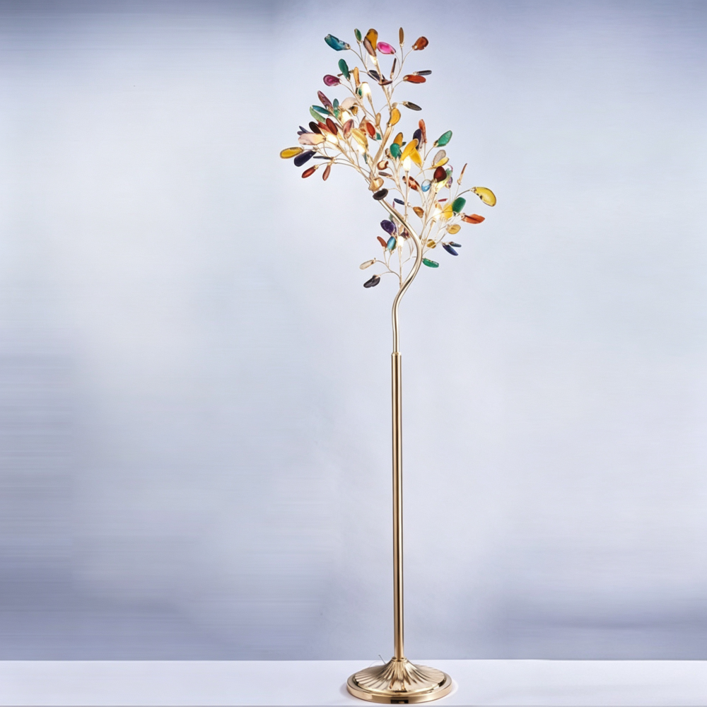 Natural Agate Tree Branch S-Shaped Floor Lamp - Colorful