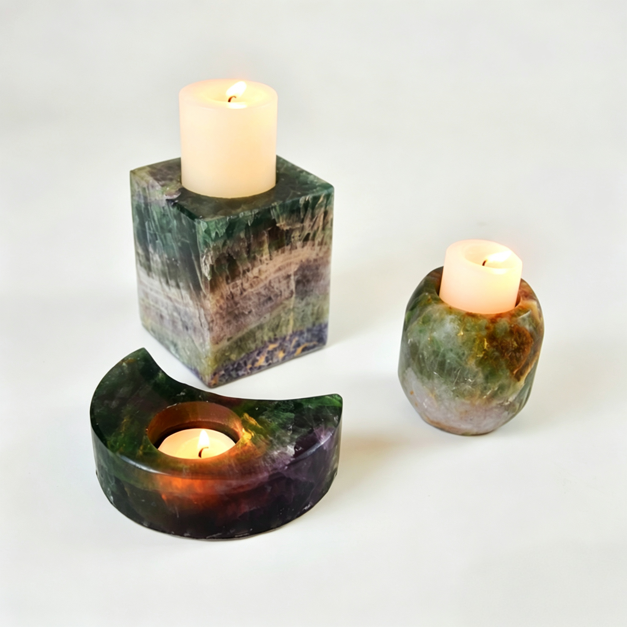 Natural Crystal Raw Stone Candlestick Set