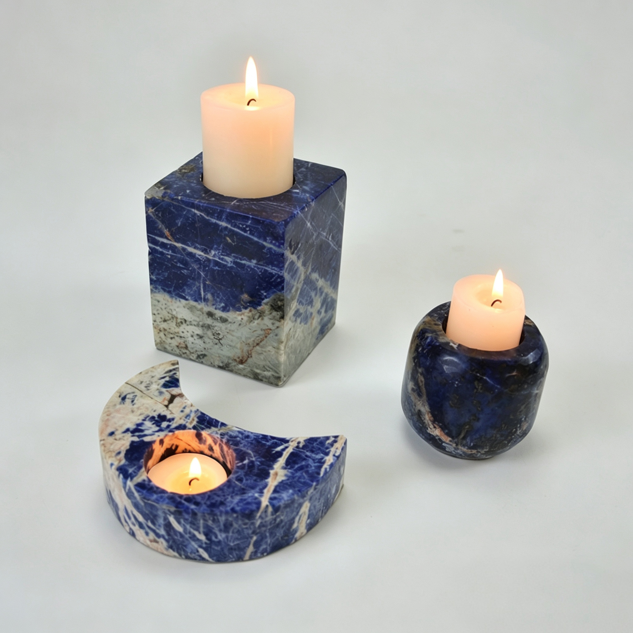 Natural Crystal Raw Stone Candlestick Set