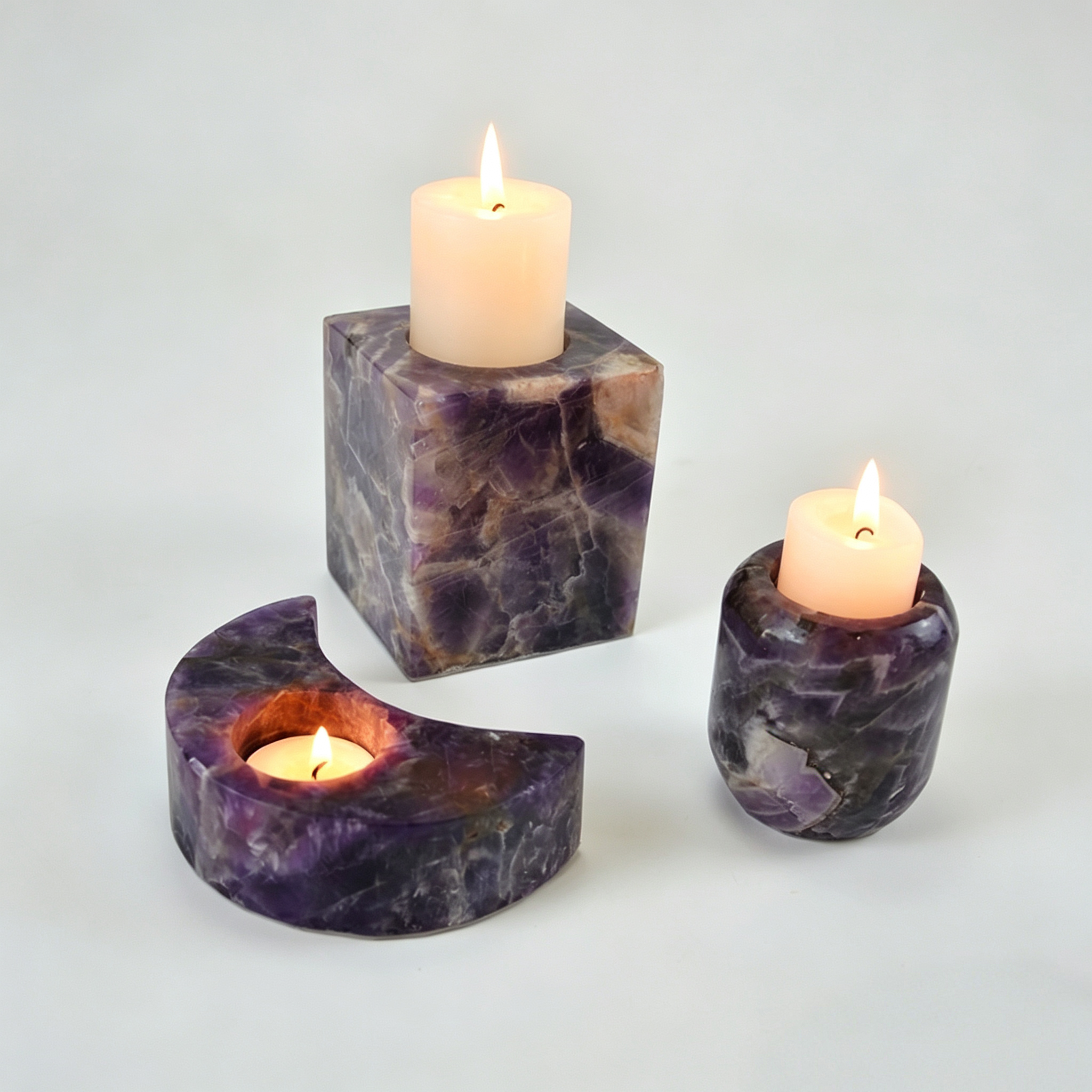 Natural Crystal Raw Stone Candlestick Set