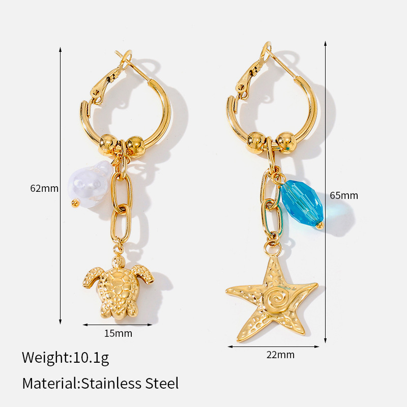 Stainless Steel Starfish and Turtle Mixed Style Earrings
