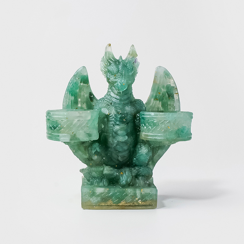 Natural Crystal Pebble Epoxy Dragon-Shaped Tray Ornament