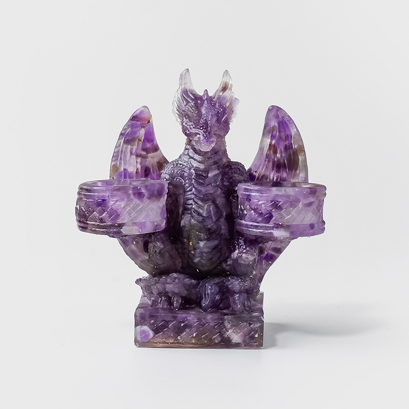 Natural Crystal Pebble Epoxy Dragon-Shaped Tray Ornament