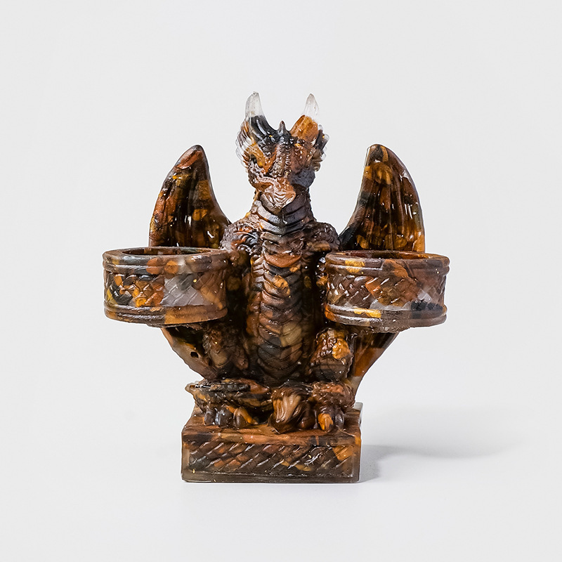 Natural Crystal Pebble Epoxy Dragon-Shaped Tray Ornament