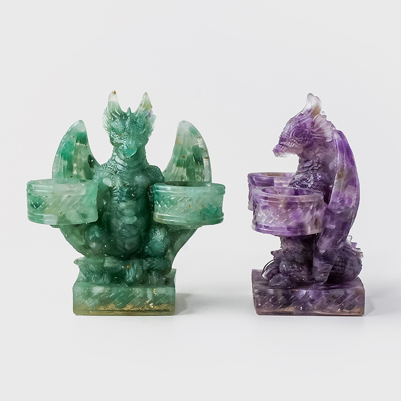 Natural Crystal Pebble Epoxy Dragon-Shaped Tray Ornament