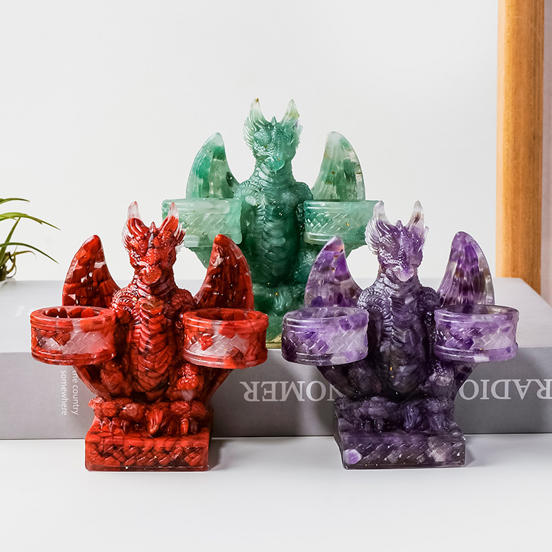 Natural Crystal Pebble Epoxy Dragon-Shaped Tray Ornament