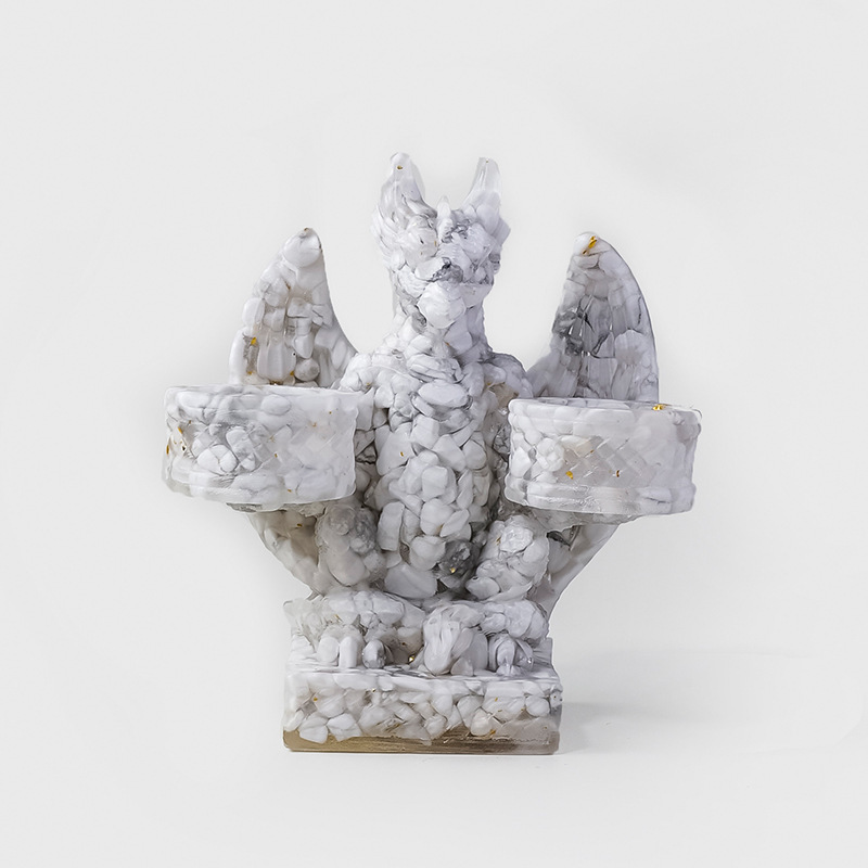 Natural Crystal Pebble Epoxy Dragon-Shaped Tray Ornament