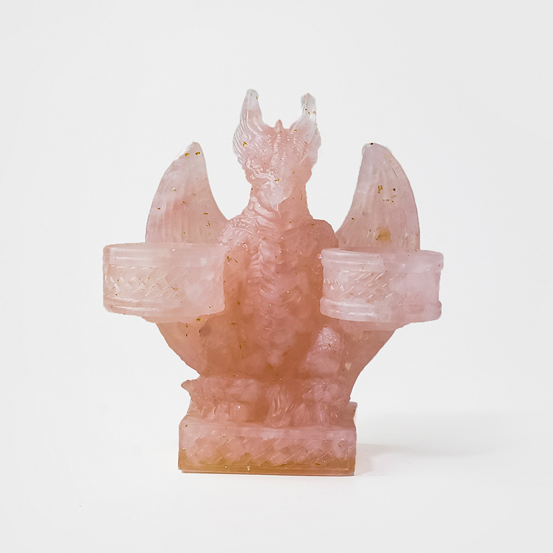 Natural Crystal Pebble Epoxy Dragon-Shaped Tray Ornament