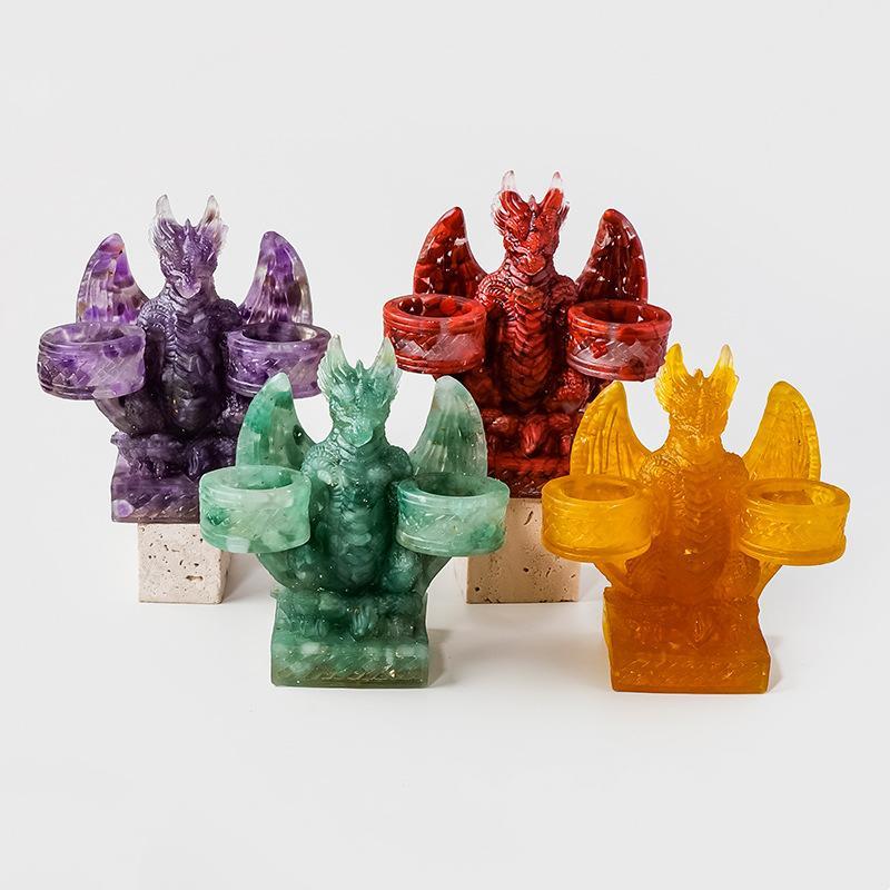 Natural Crystal Pebble Epoxy Dragon-Shaped Tray Ornament