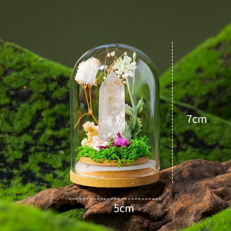 Natural Crystal Pillar Preserved Flower Glass Dome Ornament