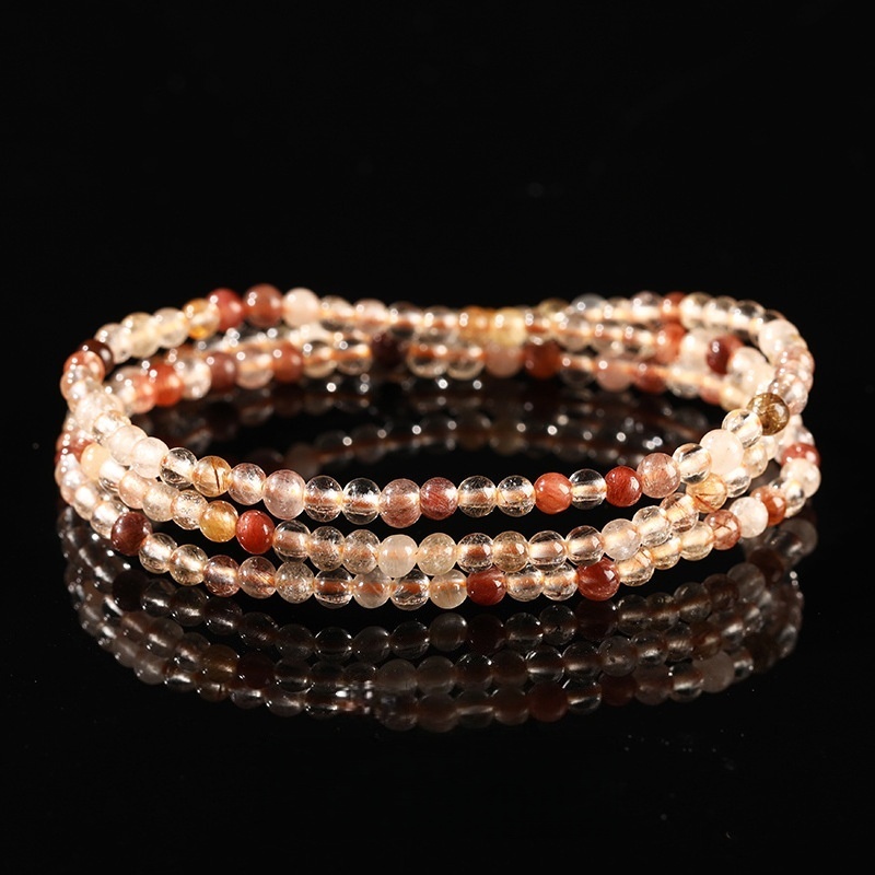 MYA2975--3mm Natural Red Rutilated Quartz Multi-Strand Bracelet