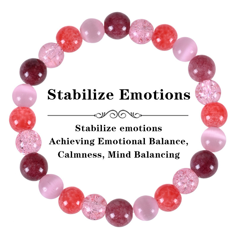 MYA3003--Natural Stone Powder Quartz Strawberry Quartz Garnet Cat's Eye Bracelet
