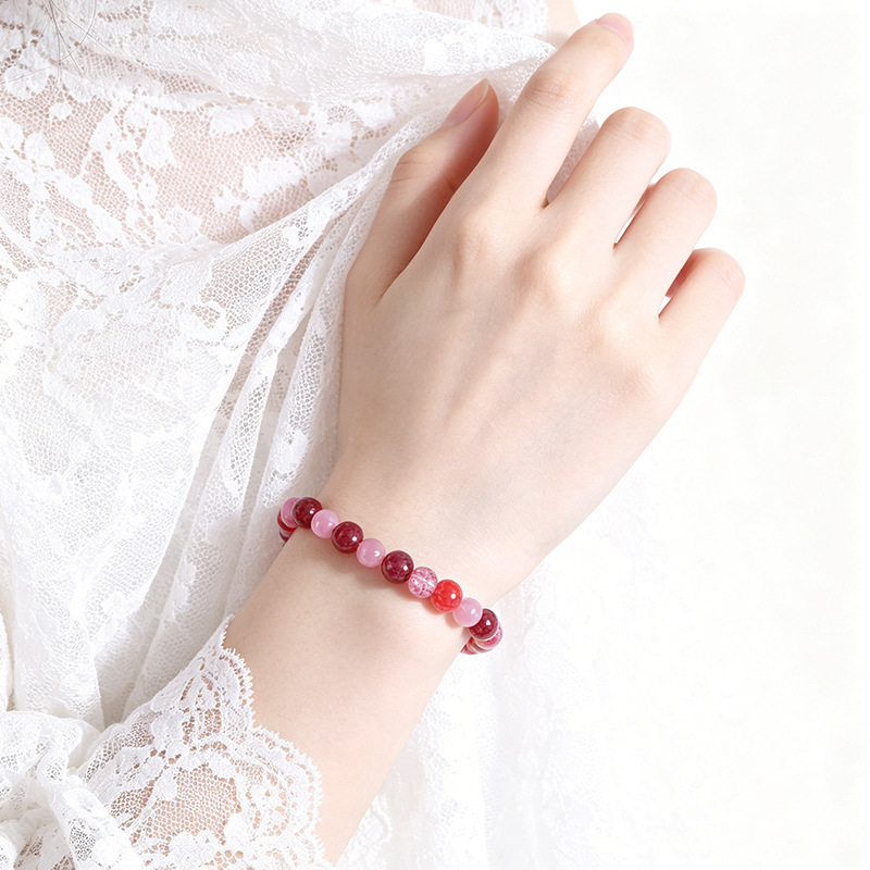 MYA3003--Natural Stone Powder Quartz Strawberry Quartz Garnet Cat's Eye Bracelet