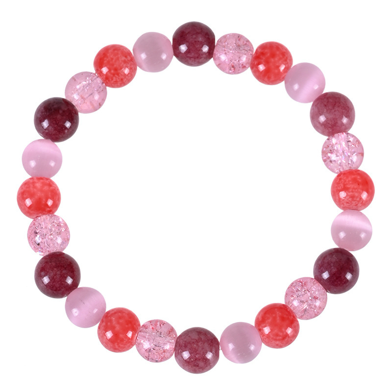 MYA3003--Natural Stone Powder Quartz Strawberry Quartz Garnet Cat's Eye Bracelet