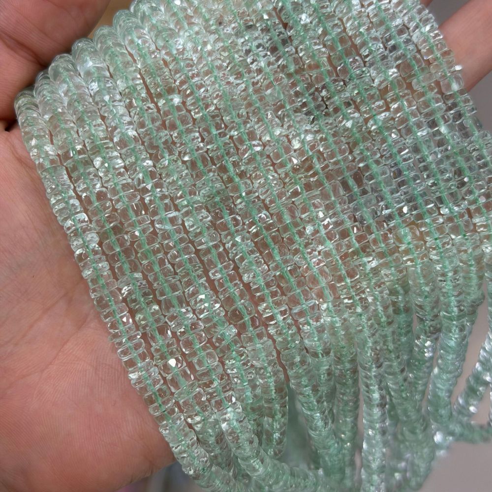 MYA3123--Natural Green Crystal Faceted Round Spacer (Haixi Cut)