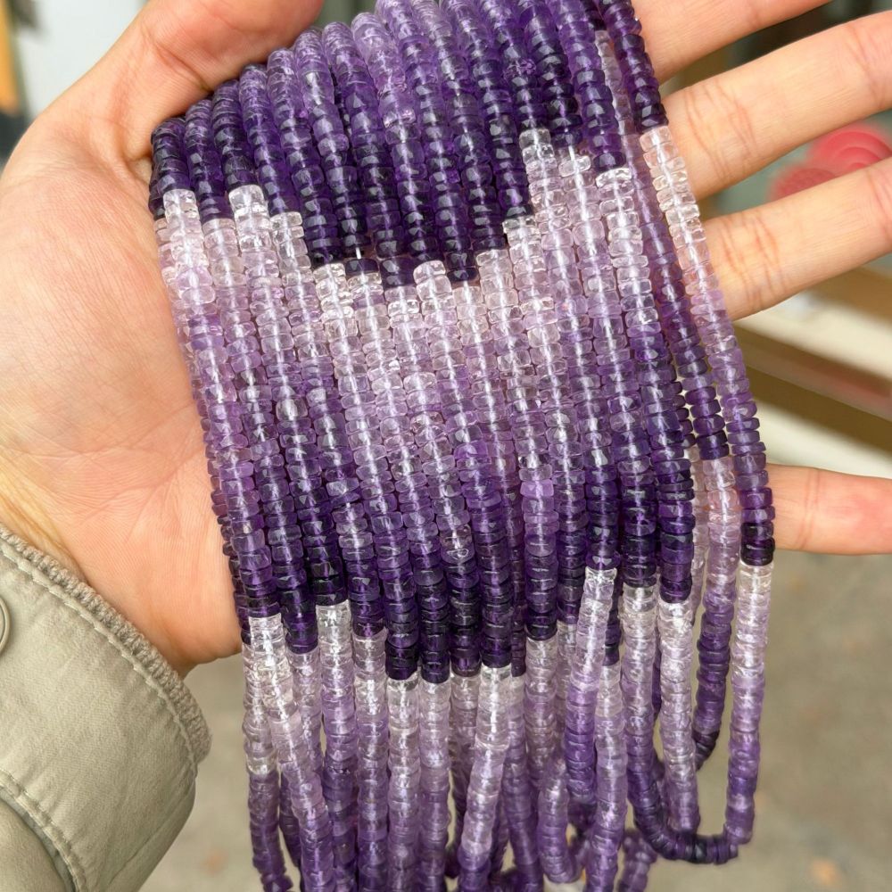 MYA3124--Natural Gradient Dark Amethyst Clear Faceted with Spacers (Haixi Cut)