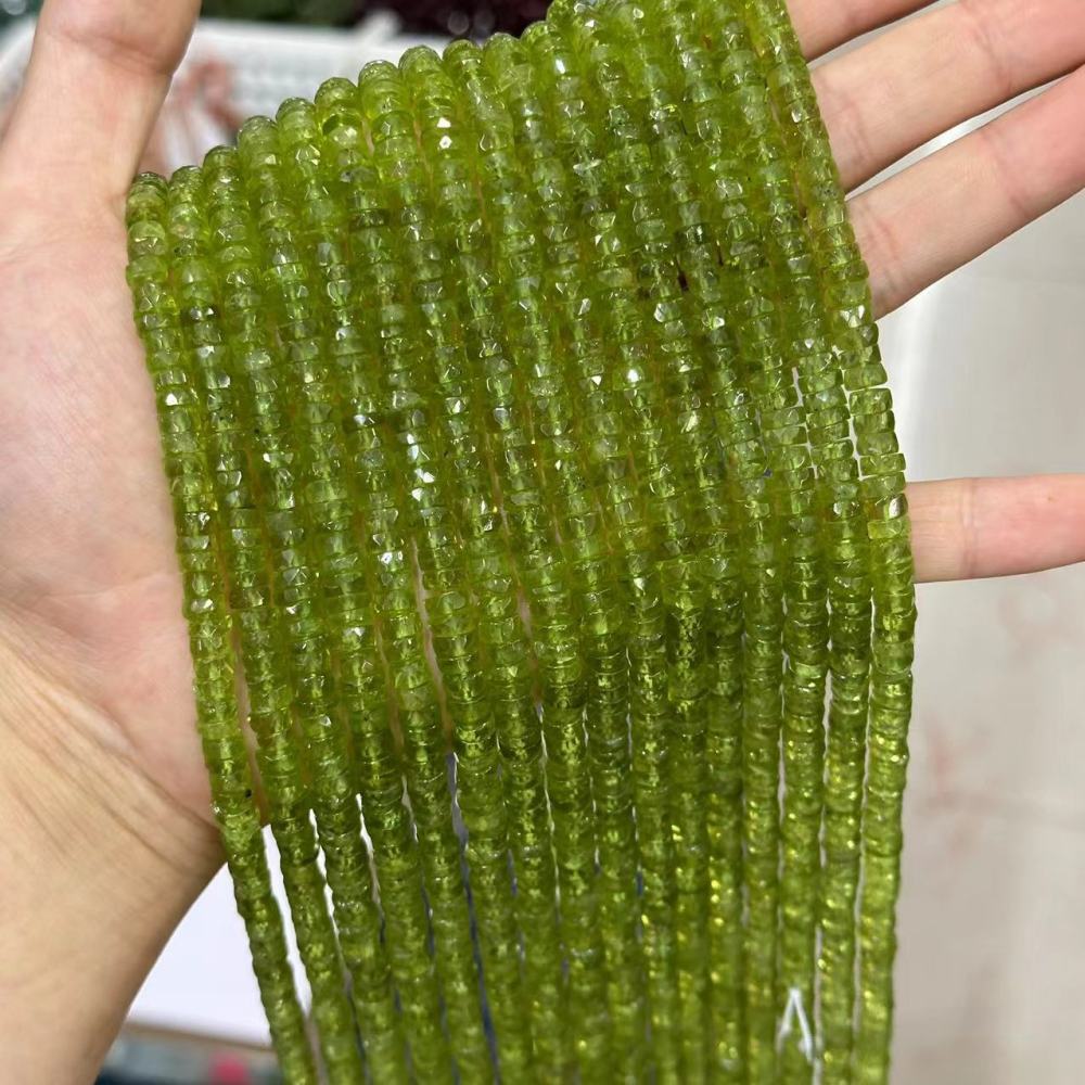 MYA3126--Natural peridot faceted abacus beads (Haixi cut)