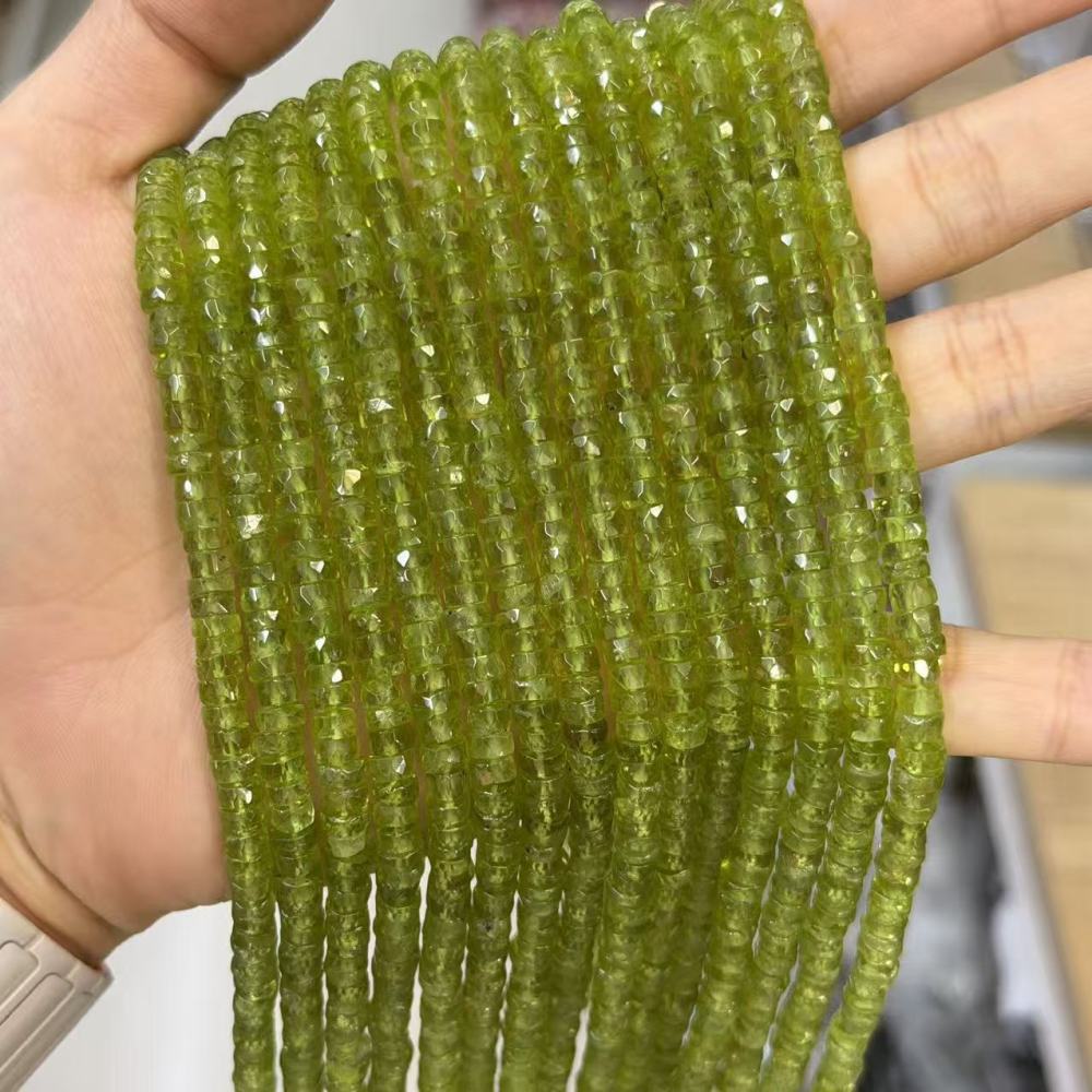MYA3126--Natural peridot faceted abacus beads (Haixi cut)