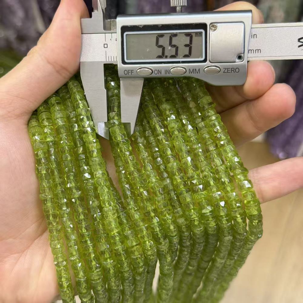 MYA3126--Natural peridot faceted abacus beads (Haixi cut)