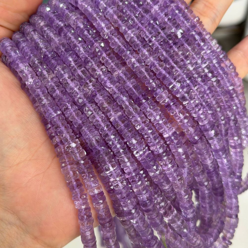 MYA3129--Natural amethyst faceted round spacer (Haixi cut)