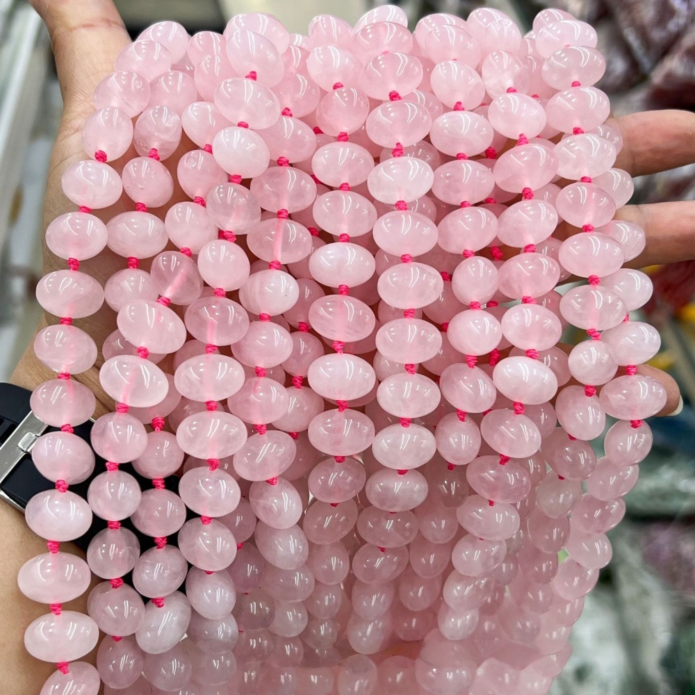 MYA3131--Natural rose quartz 10*14mm oval egg-shaped beads with horizontal holes