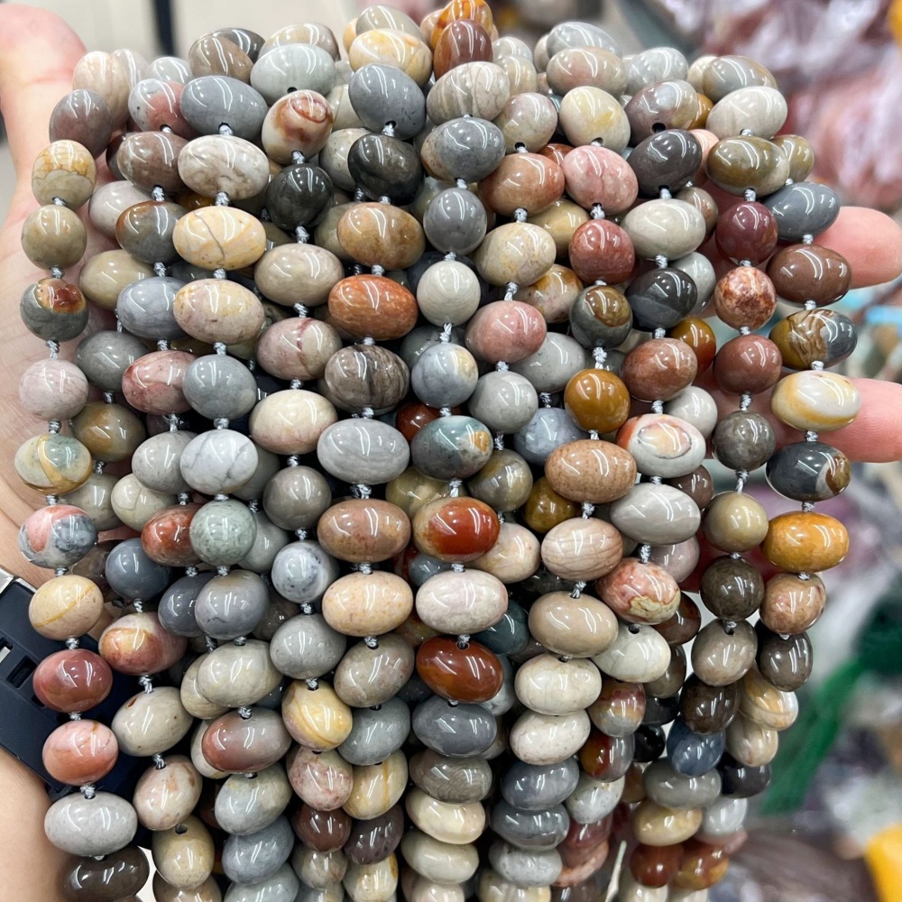 MYA3132--Natural ocean stone 10*14mm oval egg-shaped beads with horizontal holes