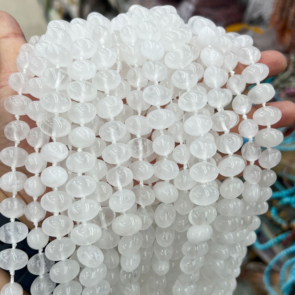 MYA3133--Natural Clear quartz 10*14mm oval egg-shaped beads with horizontal holes