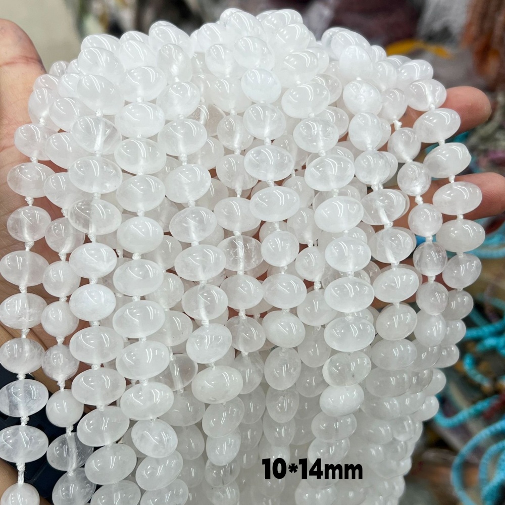 MYA3133--Natural Clear quartz 10*14mm oval egg-shaped beads with horizontal holes