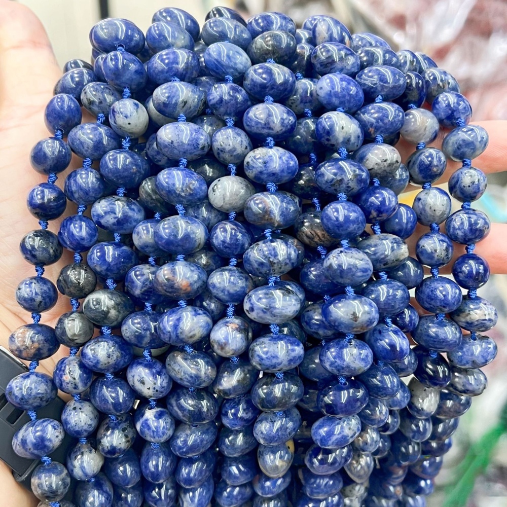 MYA3136--Natural Sodalite 10*14mm Oval Egg Shaped with Horizontal Hole