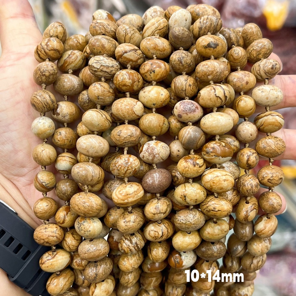 MYA3138--Natural Pictographic Stone 10*14mm Oval Egg Shaped with Horizontal Hole