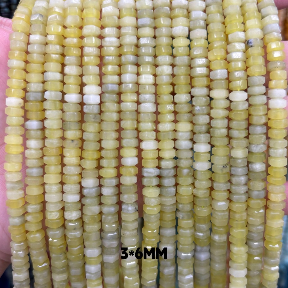 MYA3139--3x6mm Natural Lemon Jade Wheel-Shaped Flat Beads