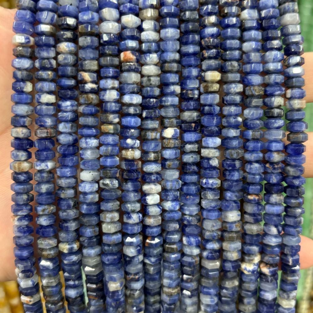 MYA3142--3x6mm Natural Sodalite Wheel Beads, Faceted Flat Beads