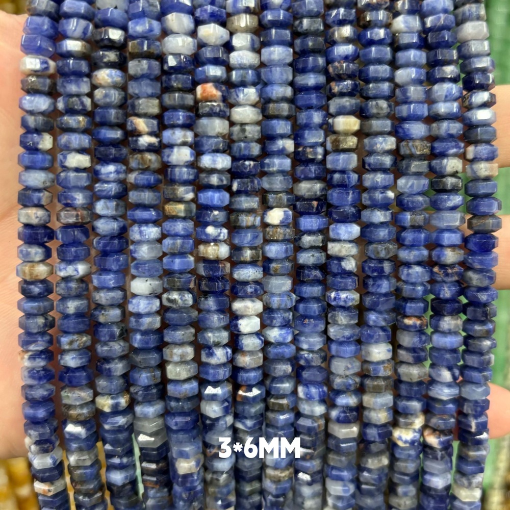 MYA3142--3x6mm Natural Sodalite Wheel Beads, Faceted Flat Beads