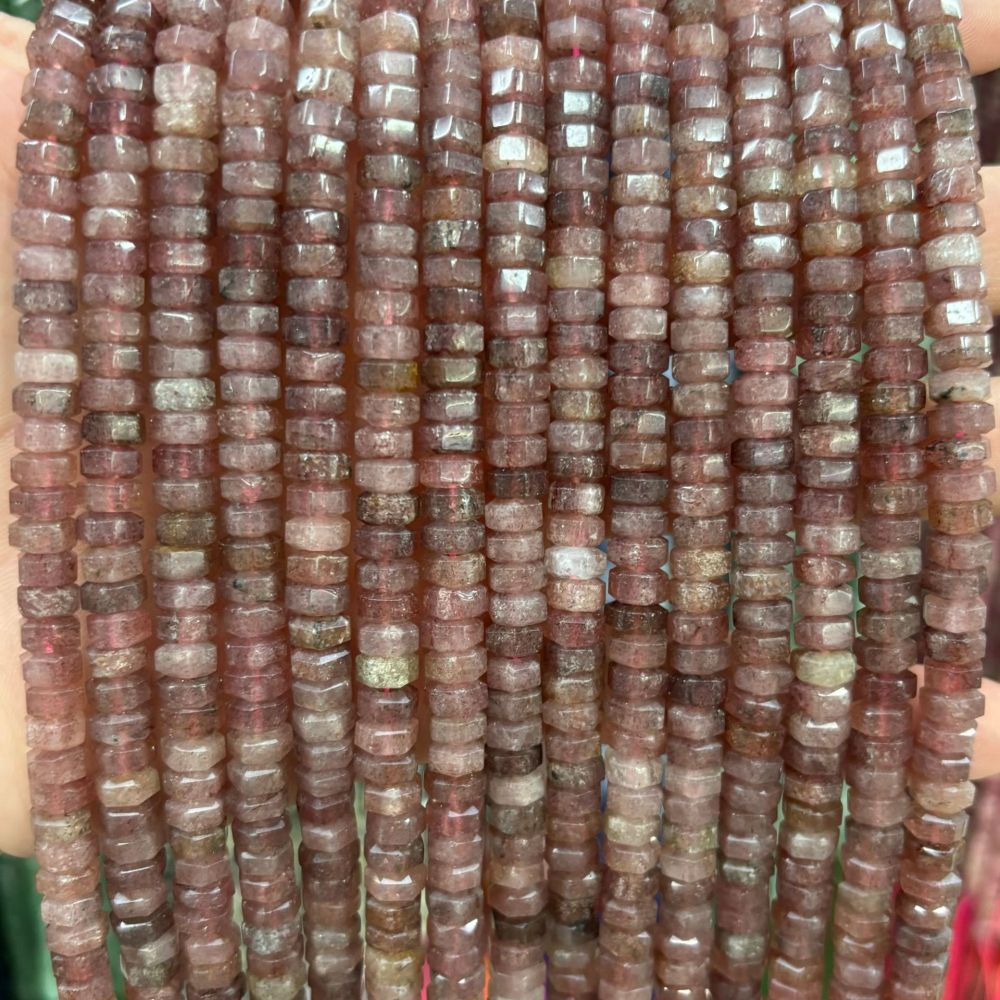 MYA3143--3x6mm Natural Strawberry Crystal Wheel Beads, Faceted Flat Beads