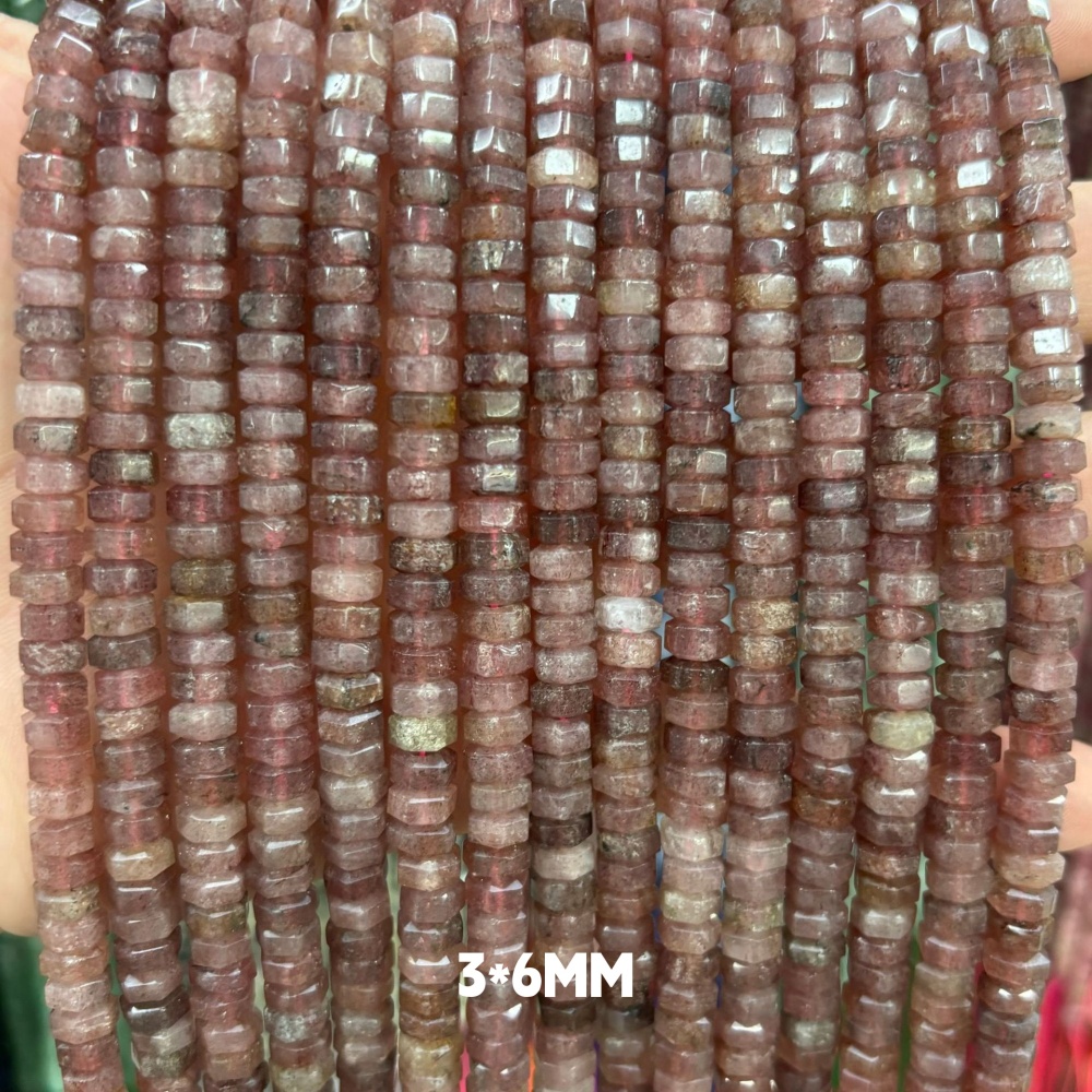 MYA3143--3x6mm Natural Strawberry Crystal Wheel Beads, Faceted Flat Beads