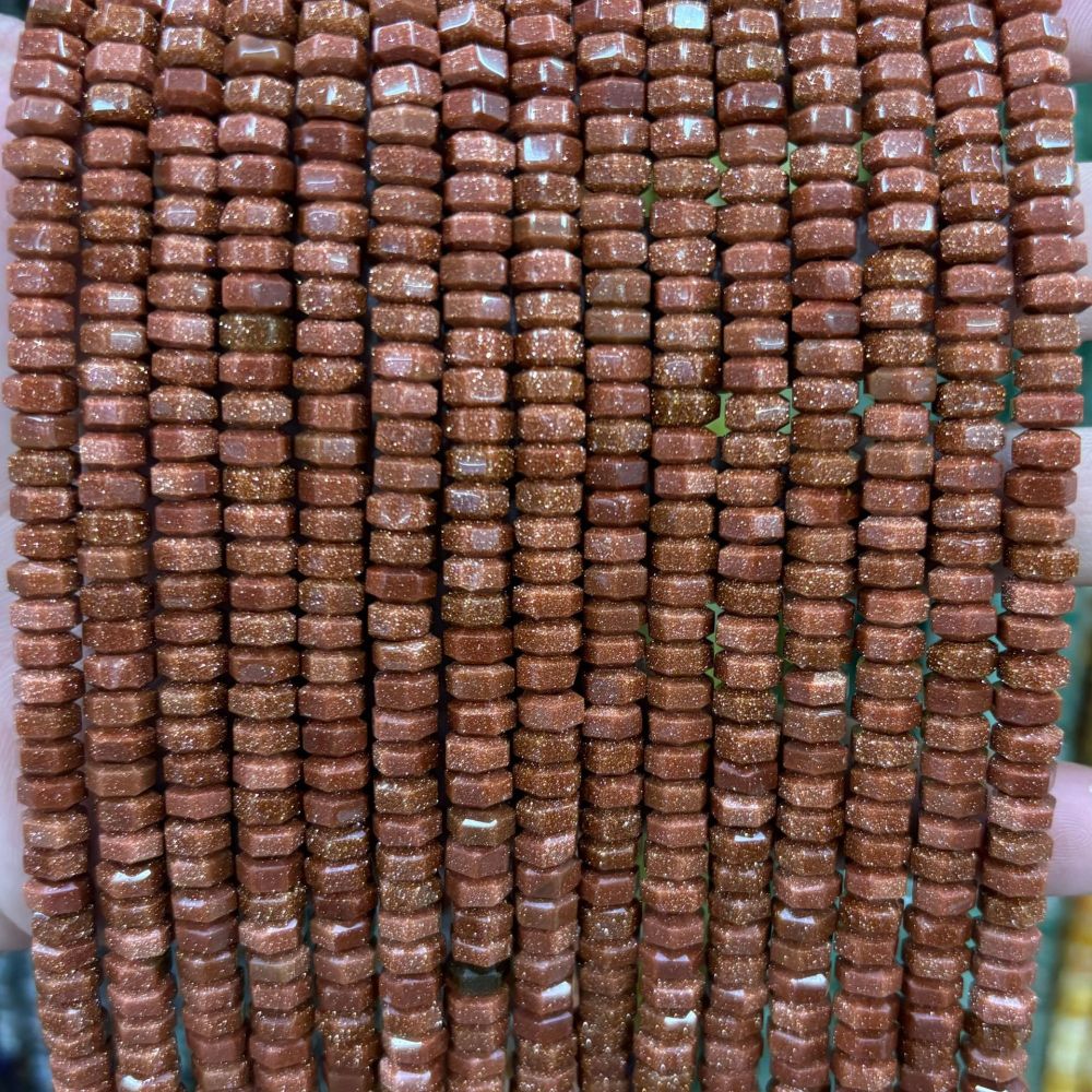 MYA3145--3x6mm Synthetic Gold Sandstone Wheel Beads, Faceted Flat Beads