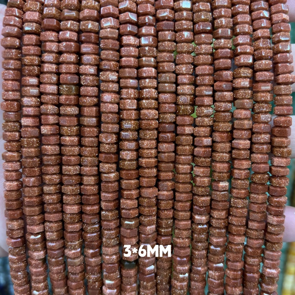 MYA3145--3x6mm Synthetic Gold Sandstone Wheel Beads, Faceted Flat Beads