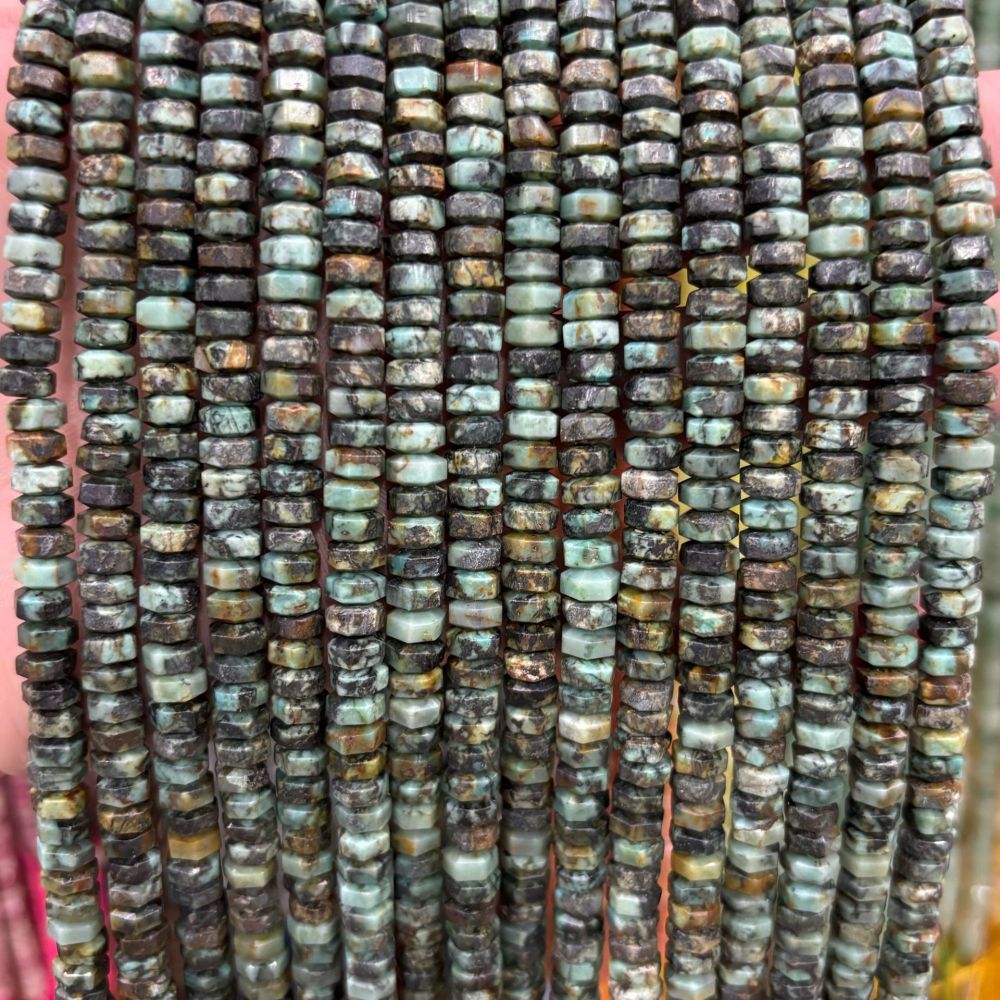 MYA3146--3x6mm Natural African Turquoise Wheel Beads, Faceted Flat Beads