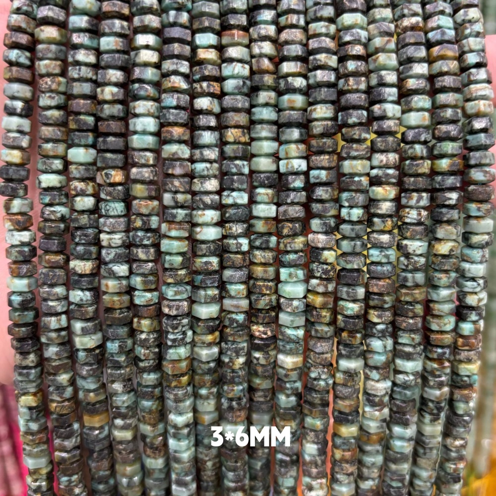 MYA3146--3x6mm Natural African Turquoise Wheel Beads, Faceted Flat Beads