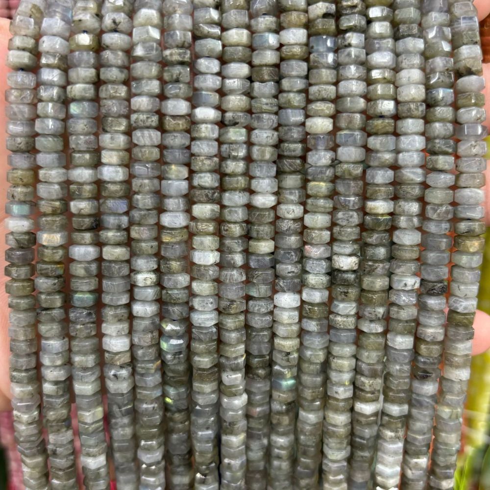 MYA3148--3x6mm Natural Labradorite Wheel Beads, Faceted Flat Beads