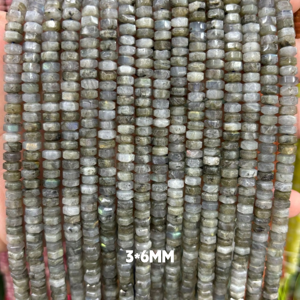 MYA3148--3x6mm Natural Labradorite Wheel Beads, Faceted Flat Beads