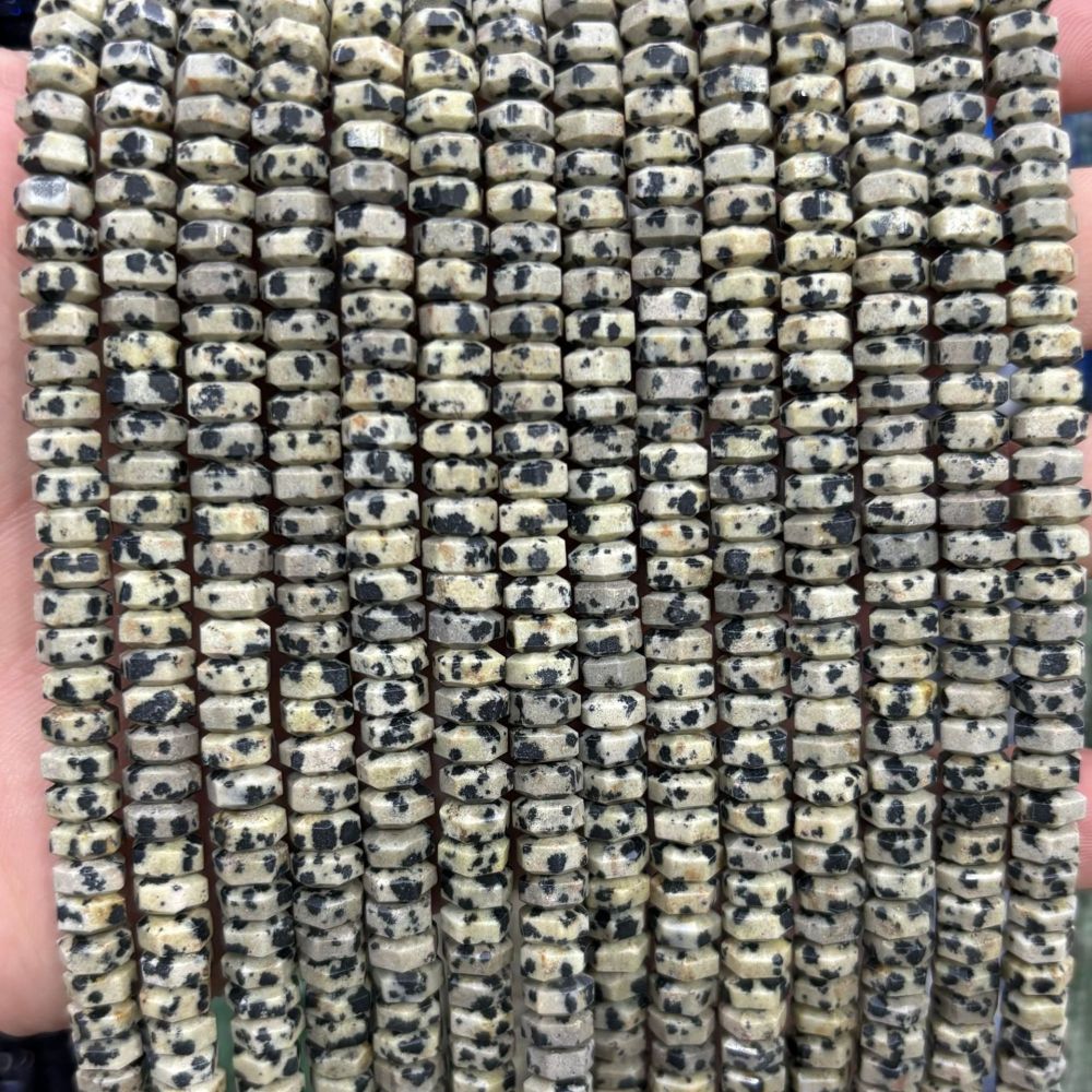 MYA3149--3x6mm Natural Spotted Stone Wheel Beads, Faceted Flat Beads