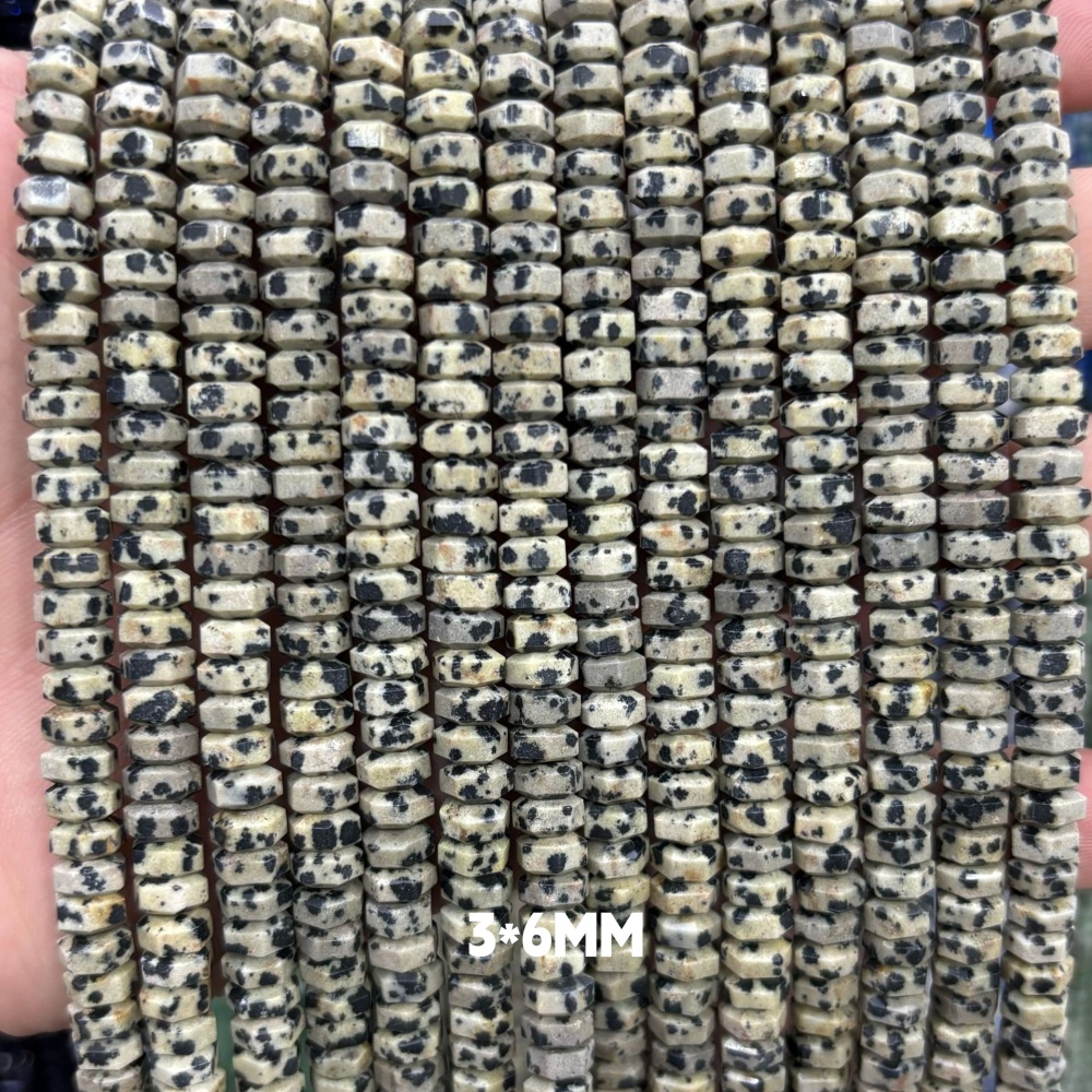 MYA3149--3x6mm Natural Spotted Stone Wheel Beads, Faceted Flat Beads