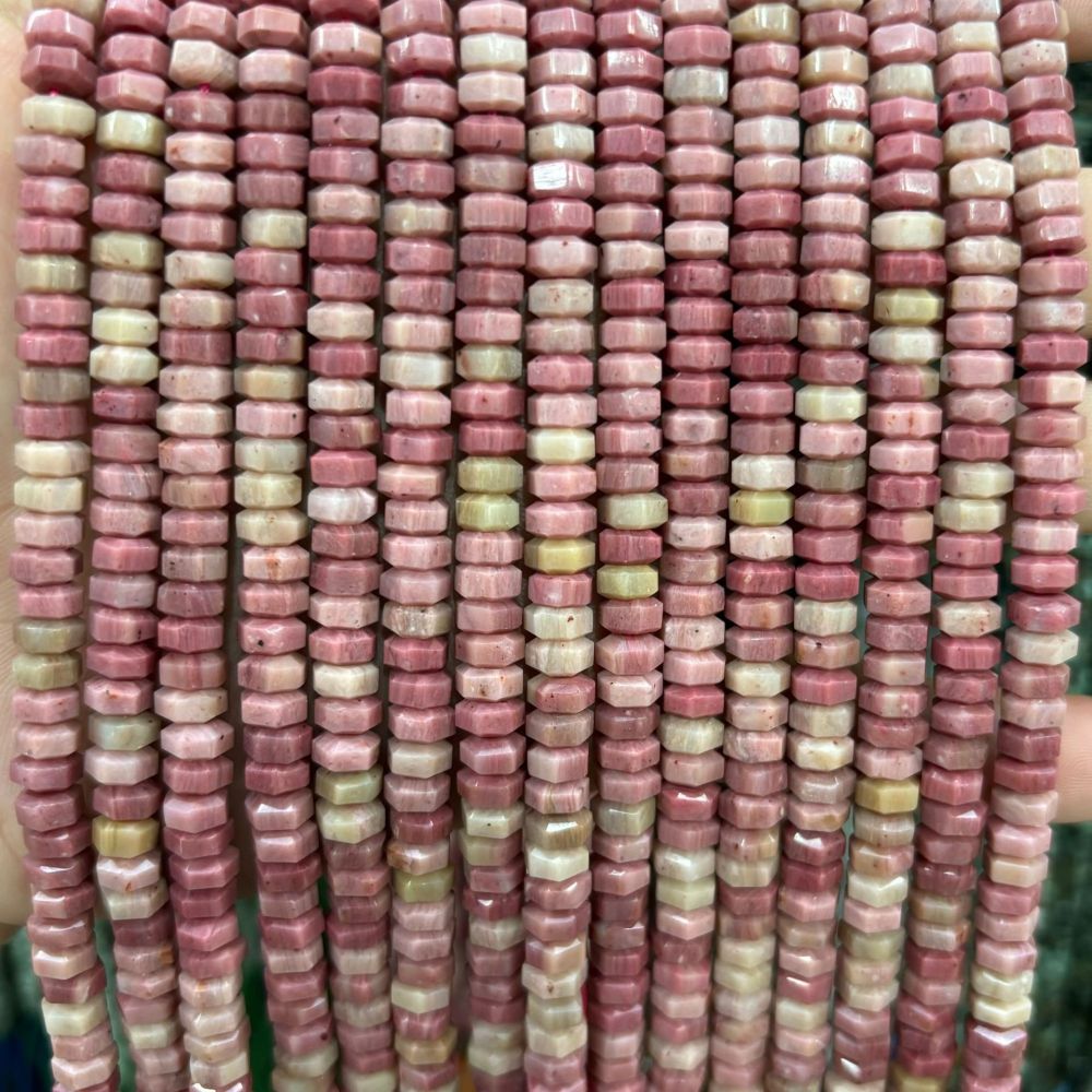 MYA3150--3x6mm Natural Rhodochrosite Wheel Beads, Faceted Flat Beads