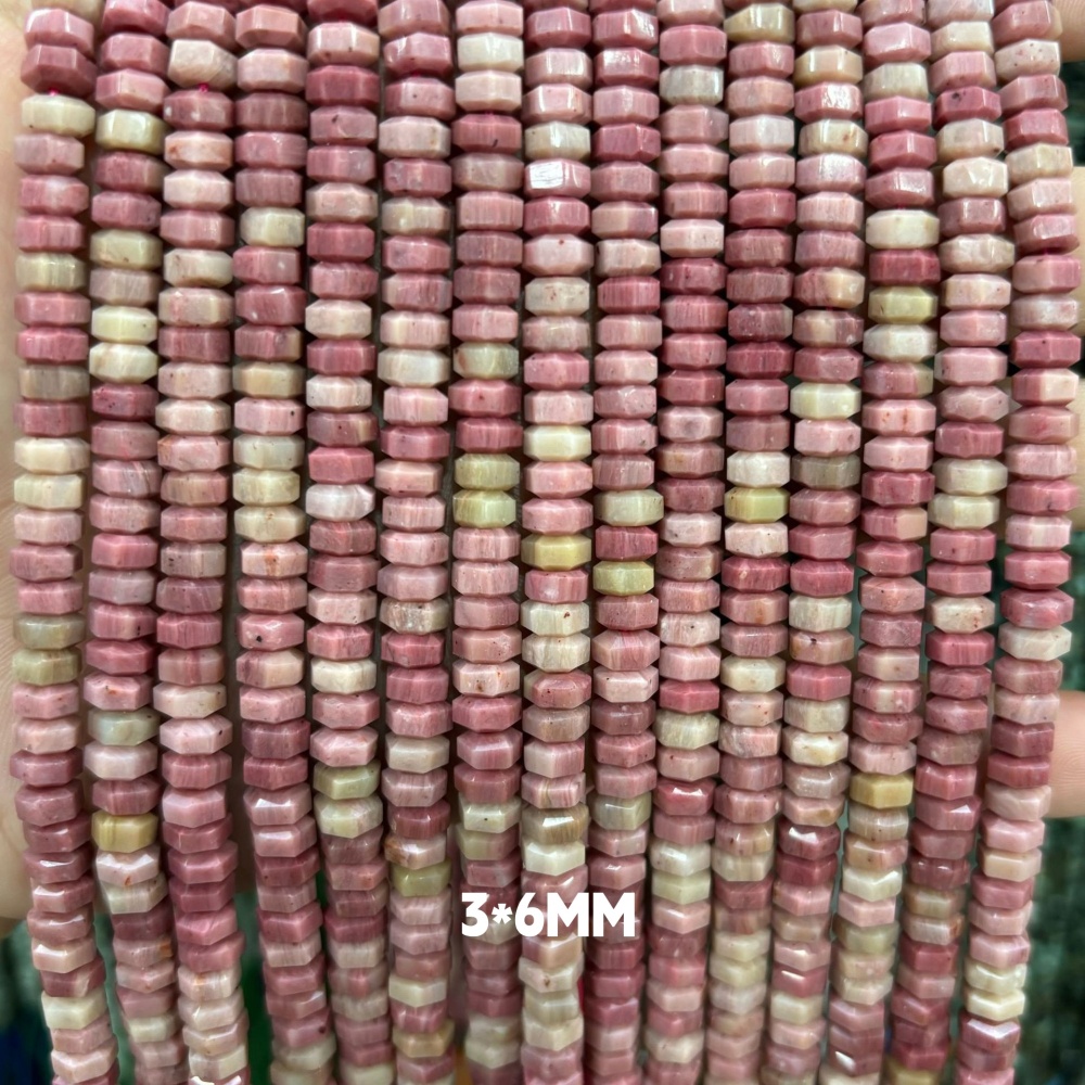 MYA3150--3x6mm Natural Rhodochrosite Wheel Beads, Faceted Flat Beads