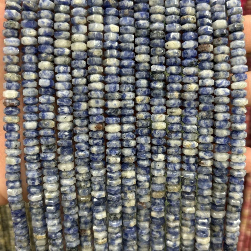 MYA3152--3x6mm Natural Blue Spotted Stone Wheel Beads, Faceted Flat Beads